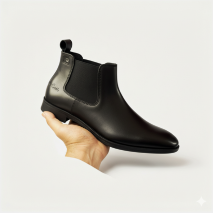 Men Leather Chelsea Boots Black Elastic