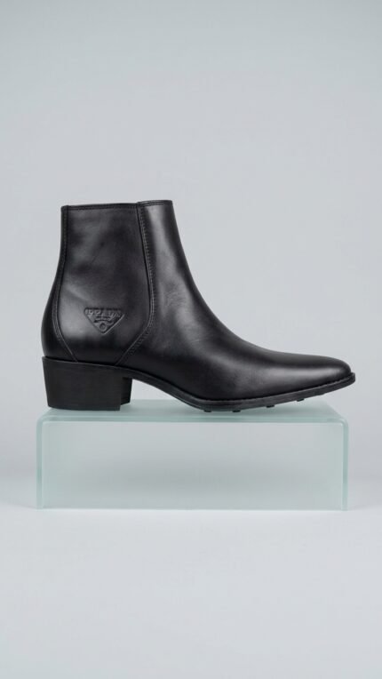 Cuban Heel Boot Black Narrow Shape