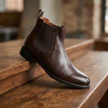Chelsea Leather Boot in Brown Zipper